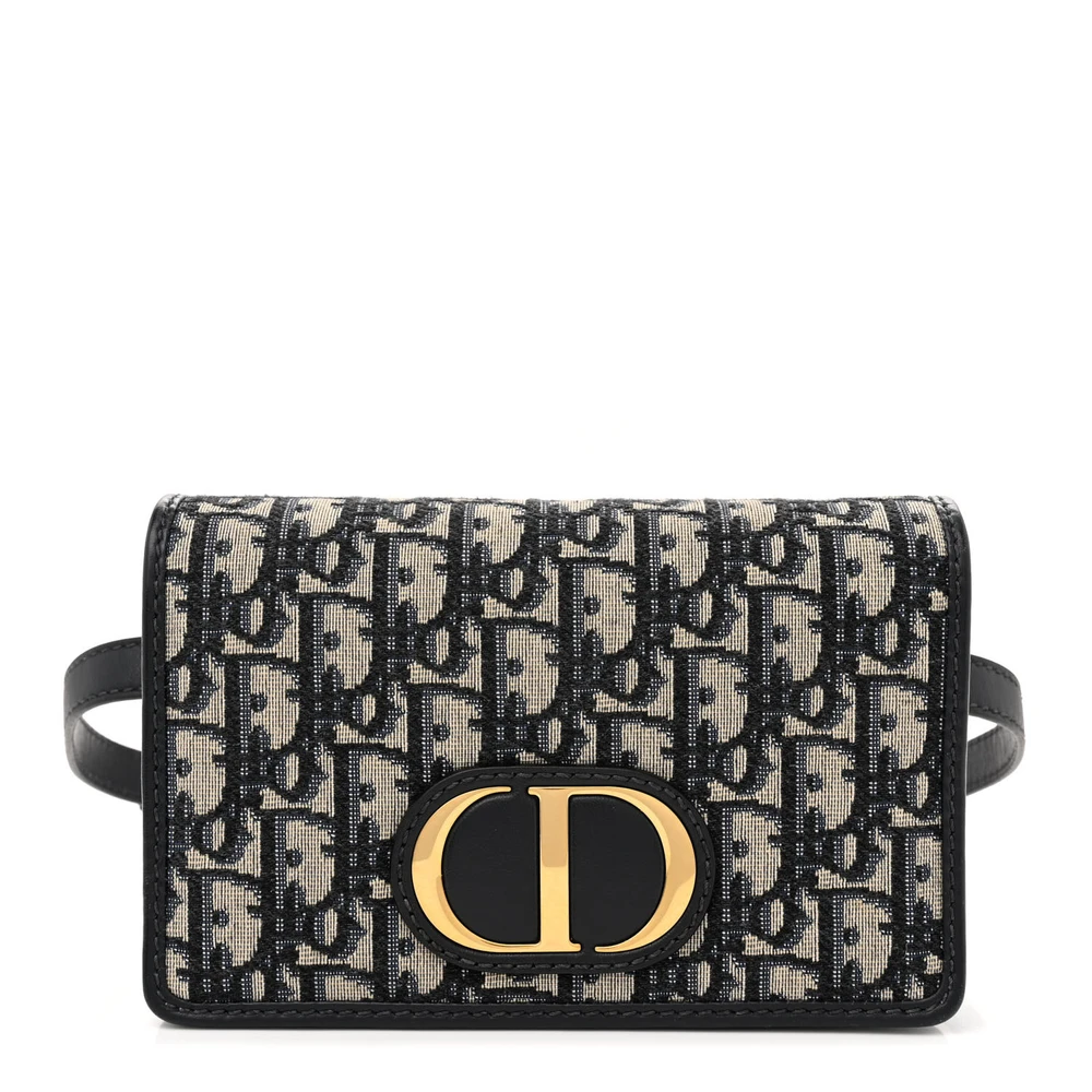 Dior Small Montaigne 30 Bolsa 2 em 1 Azul Tela Oblíqua Hardware Dourado