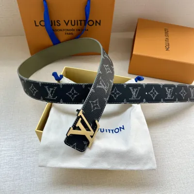 Louis Vuitton Men's Initiales Belt In Black/Blue/White/Dark Blue Monogram Canvas With Gold/Silver/Gun Black Hardware 40mm