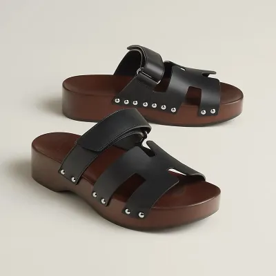 HERMES  Kos Slippers High-heeled slippers Black High Heels Sandal