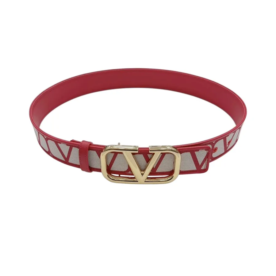 Valentino V Buckle Belt In Red/Black/Coffee Monogram Logo Calfskin With Gold/Gun Black Hardware 40mm