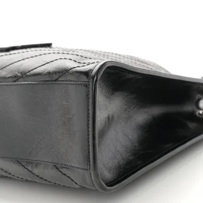 Saint Laurent Medium Niki Shopper Tote Black Crinkled Monogram Calfskin Matelasse Leather Silver Hardware