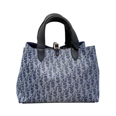 Dior Medium Dior Toujours Bag In Blue Denim Dior Oblique Jacquard With Gold Hardware