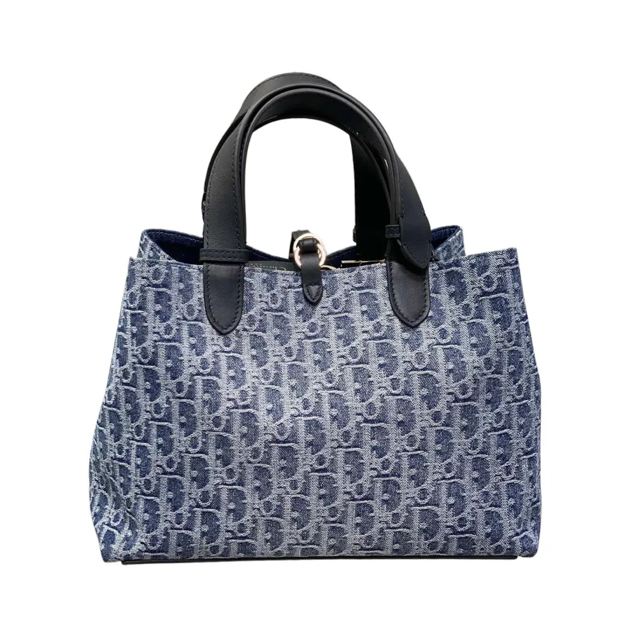 Dior Medium Dior Toujours Bag In Blue Denim Dior Oblique Jacquard With Gold Hardware