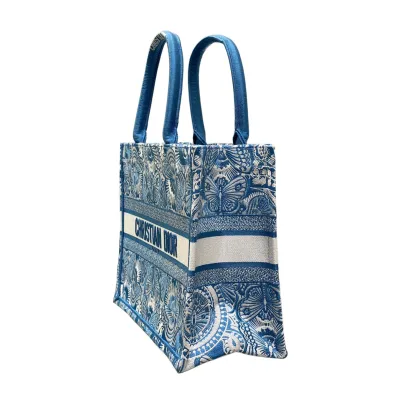 Dior Medium Dior Book Tote In Celestial Blue and White D-Butterfly Paisley Embroidery