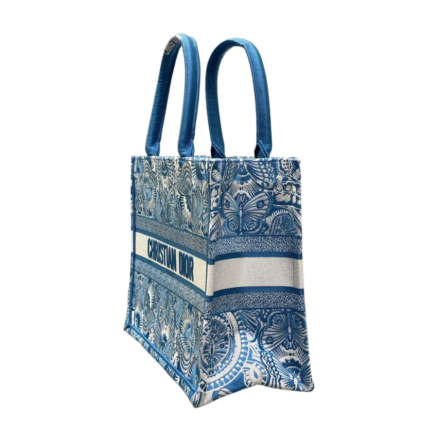 Dior Medium Dior Book Tote In Celestial Blue and White D-Butterfly Paisley Embroidery