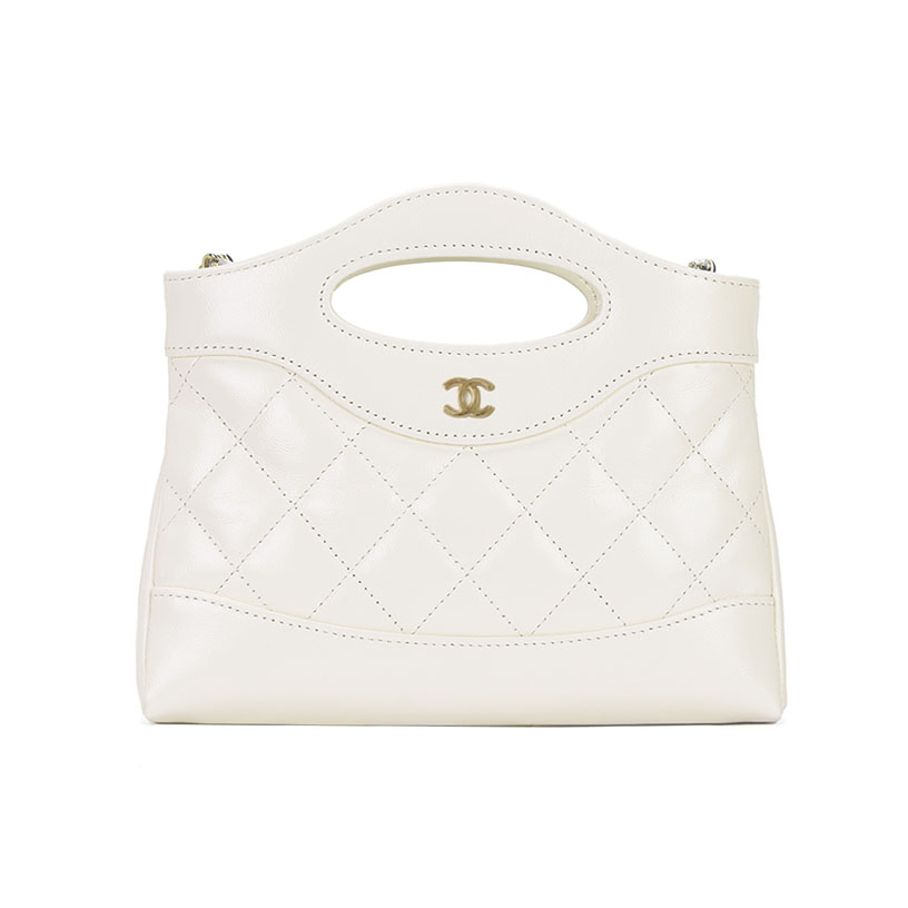Chanel Bolsa Crossbody em Couro de Cordeiro Acolchoado Branco/Rosa