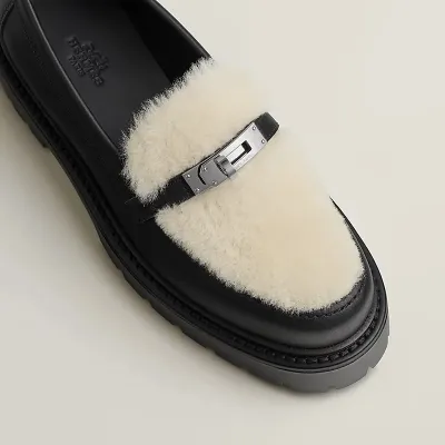 HERMES Icone Black Loafers