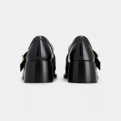 Roger Vivier Viv' Rangers Loafers In Black Patent Leather With Crystal Buckle (Heel Height 5.5cm)