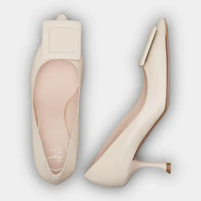 Roger Vivier Viv' In The City Pumps High Heels In White Patent Leather With Lacquered Metal Buckle (Heel Height 6.5cm)