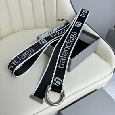 Balenciaga Men's D Ring Adjustable Belt In Balenciaga Black/White/Grey Webbing With Silver Hardware 40mm