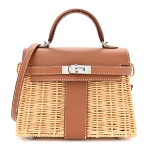 Hermès Picnic Mini Kelly 20 Naturel/Brown Wicker & Swift Leather Palladium Silver Hardware