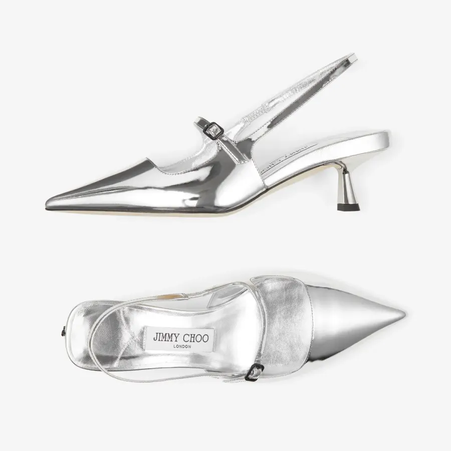 JIMMY CHOO Silver liquid metallic leather pointed high heels