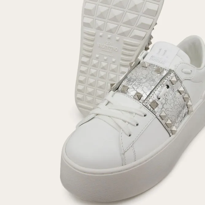 VALENTINO Women's calfskin and metallic platform sneakers