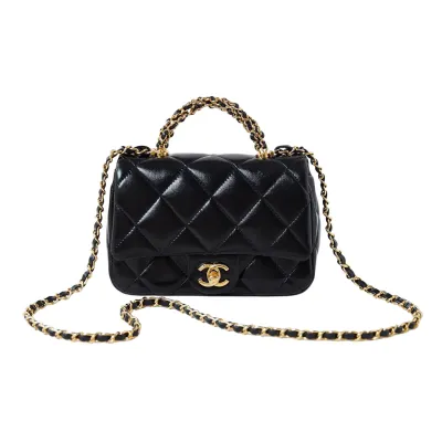 Chanel Gold handle handbag wine red/black/White/milk tea color/avocado green crossbody bag