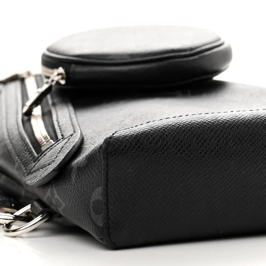 Louis Vuitton Duo Slingbag MM Black Taigarama Leather Silver Hardware