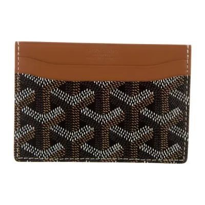 Goyard Small Printed Card Holder Black and Brown Goyardine Canvas