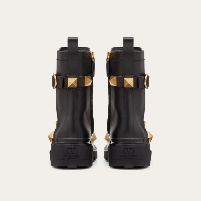 VALENTINO ROMAN STUD Calf leather ankle boots with same colour rivets (heel height: 4cm)