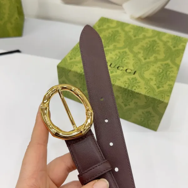 Gucci Women's Round Bamboo Buckle Belt In Black/Red/White/Brown/Coffee Smooth Calfskin With Gold/Silver Hardware 30mm - Image 8