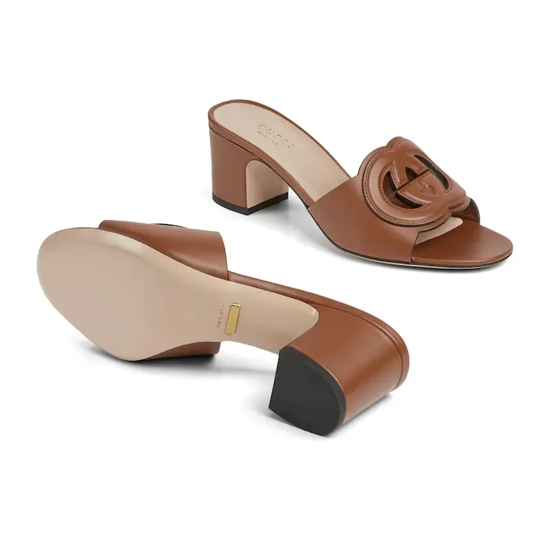 Gucci brown high-heeled slippers