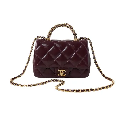 Chanel Gold handle handbag wine red/black/White/milk tea color/avocado green crossbody bag