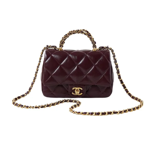 Chanel Gold handle handbag wine red/black/White/milk tea color/avocado green crossbody bag