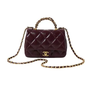 Chanel Gold handle handbag wine red/black/White/milk tea color/avocado green crossbody bag
