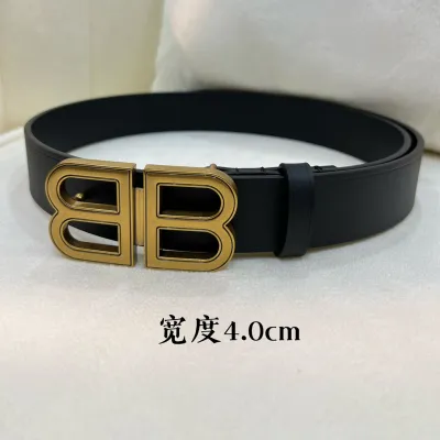 Balenciaga Men's BB Hourglass Large Belt In Black Smooth Calfskin With Silver/Gold Hardware 40mm
