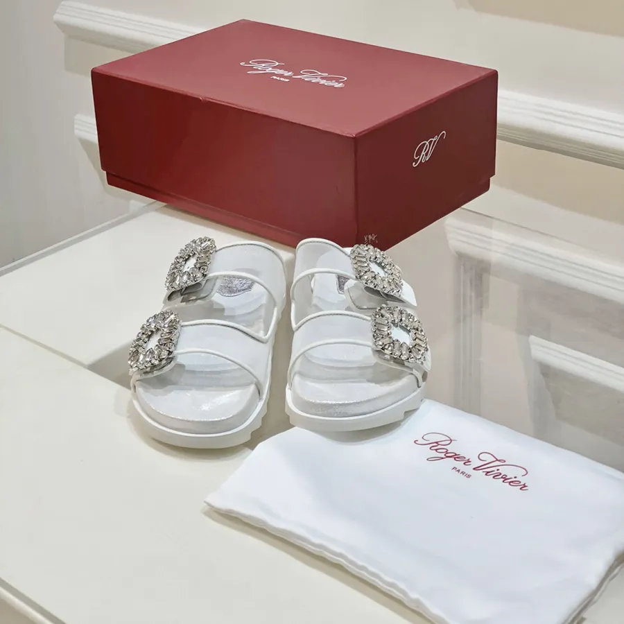 Roger Vivier Slidy Viv' Mules Sandals In Organza Mesh Fabric With Crystal Buckle