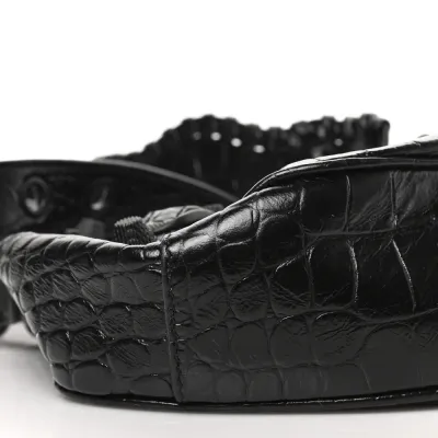 Balenciaga XS Monochrome Le Cagole Shoulder Bag Black Crocodile Embossed Extra Supple Calfskin Leather Black Hardware