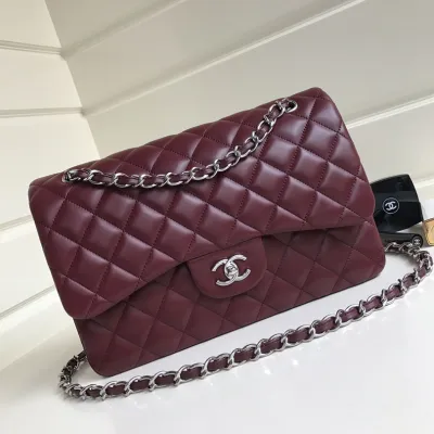 Chanel CF  Wine Red / Light Yellow Quilted Lambskin Leather Crossbody Bags