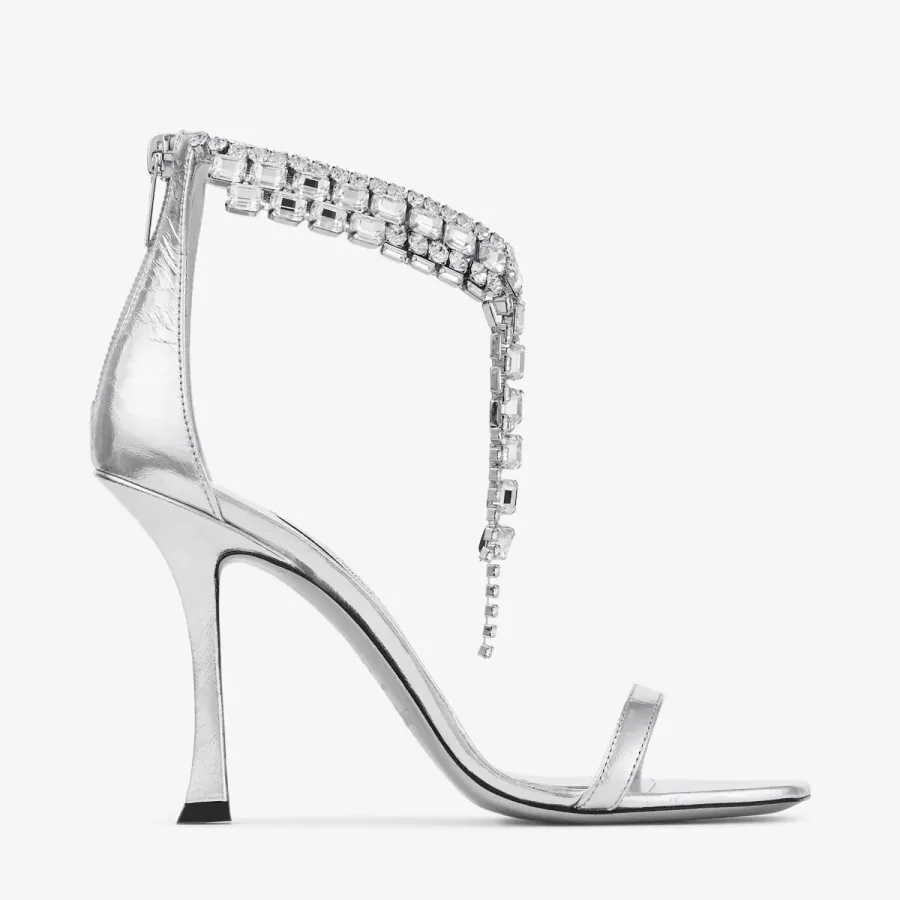 JIMMY CHOO Silver vintage metallic  texture leather high heeled sandals