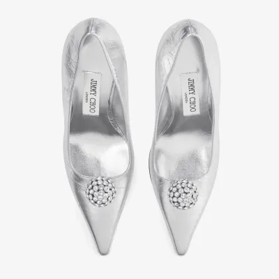 JIMMY CHOO Silver metallic leather high heels
