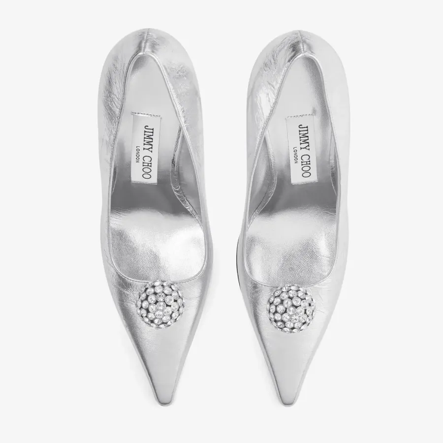 JIMMY CHOO Silver metallic leather high heels