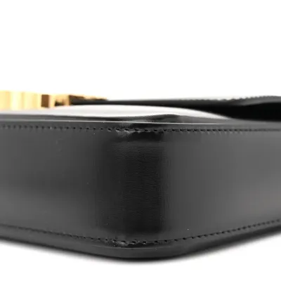 Celine Small Triomphe Chain Shoulder Bag Black Shiny Calfskin Leather Gold Hardware