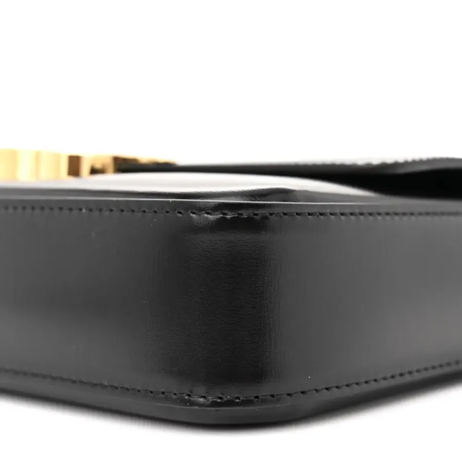 Celine Small Triomphe Chain Shoulder Bag Black Shiny Calfskin Leather Gold Hardware