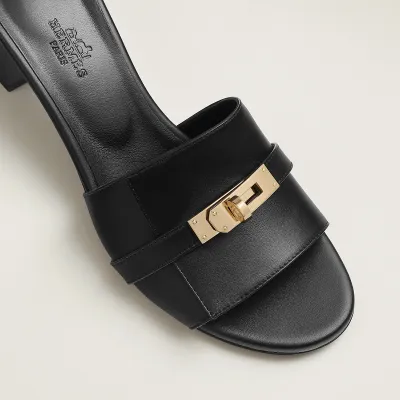 HERMES Gigi High Heels Sandal High-heeled slippers Black Slippers