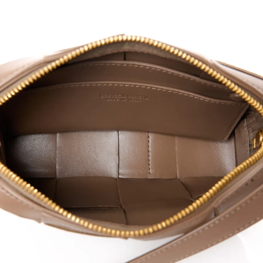 Bottega Veneta Mini Intreccio Cassette Phone Pouch Crossbody Bag Marrone Lambskin Leather