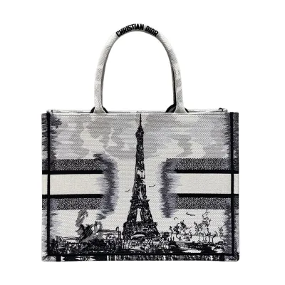 Dior Medium Dior Book Tote White and Black Paris Embroidery