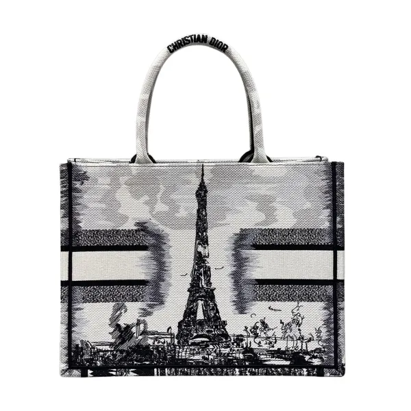 Dior Medium Dior Book Tote White and Black Paris Embroidery - Image 2