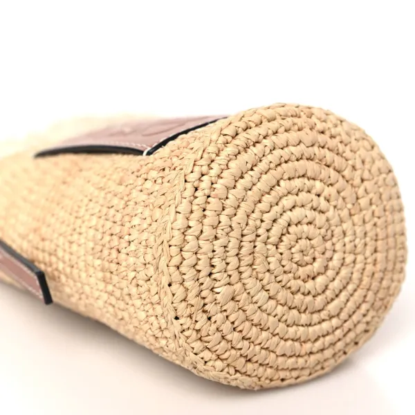 Loewe Paula’s Ibiza Bucket Bag Medium Natural/Tan Calfskin Leather & Raffia - Image 4