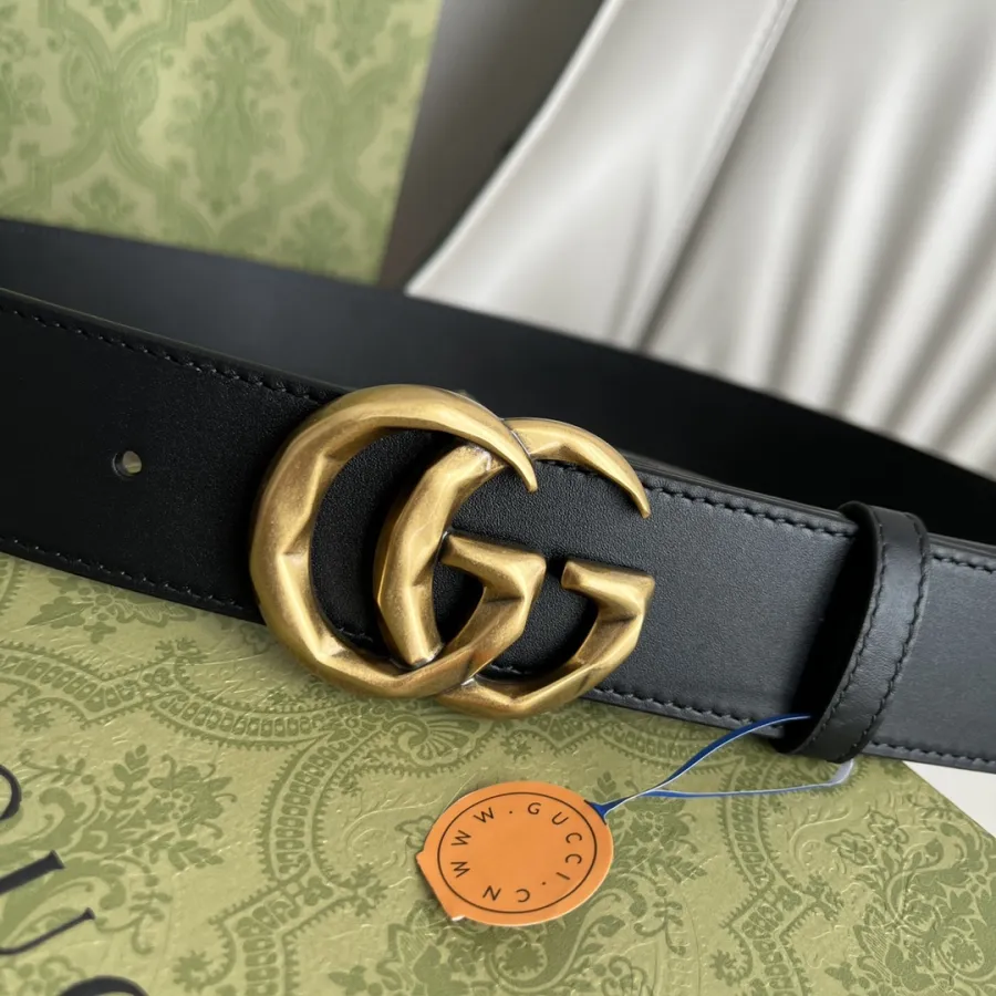 Gucci Men's Double G Buckle Belt In Black Calfskin With Gold Hardware 40mm