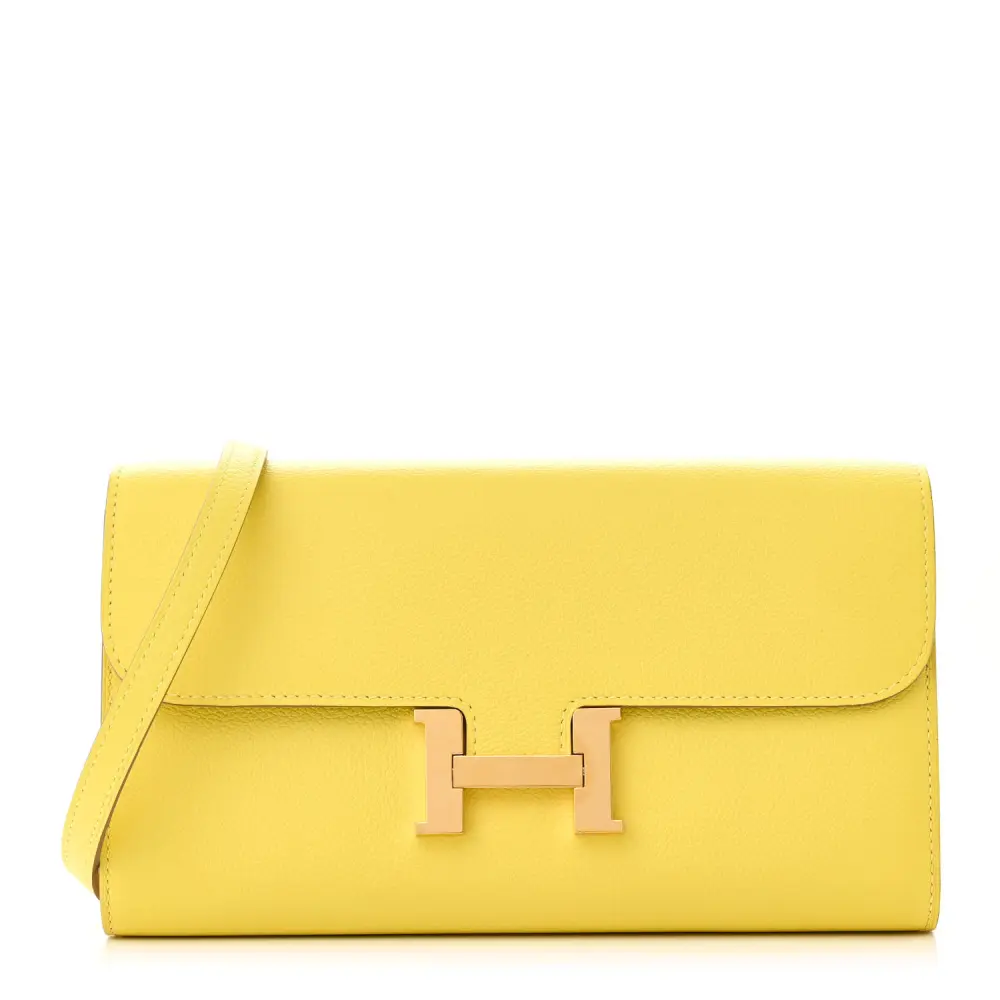 Hermès Constance Wallet To Go em Couro Evercolor Lima com Hardware Dourado