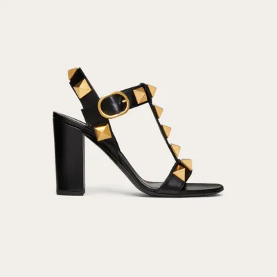 VALENTINO Rivet calfskin platform sandals (heel height 6cm)