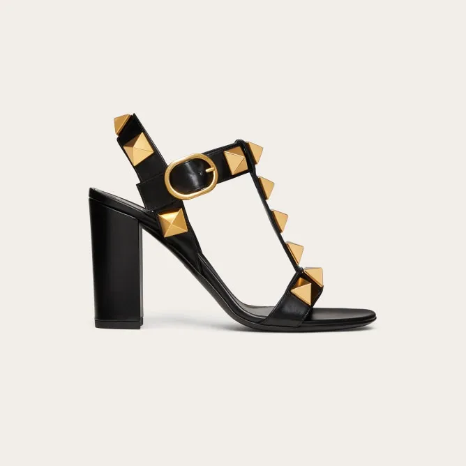 VALENTINO Rivet calfskin platform sandals (heel height 6cm)