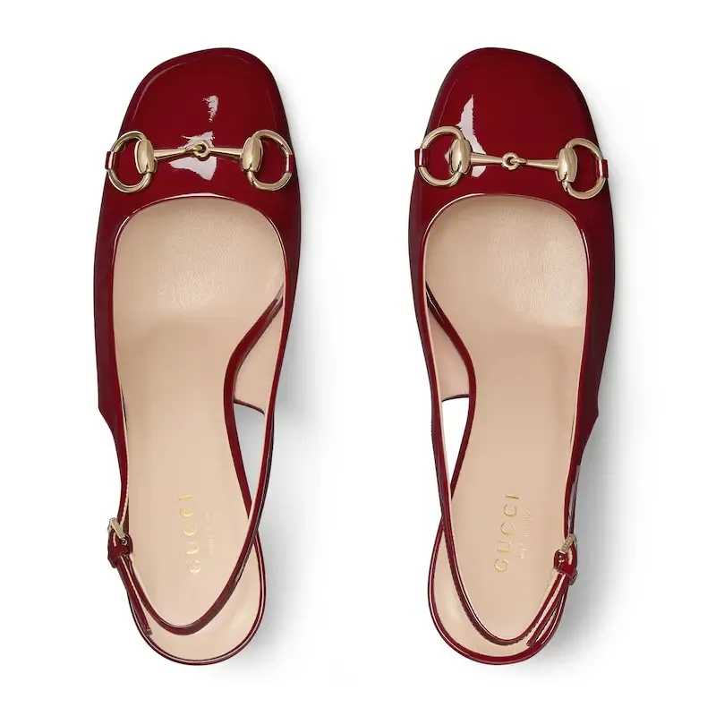 Gucci red patent leather thick heel high heels shoes Rear lace up high heels