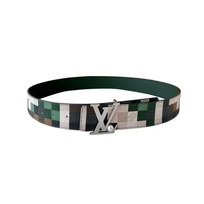 Louis Vuitton Men's Initiales Pearls Reversible Belt In Green/Red Damier Canvas With Gold/Silver Hardware 40mm