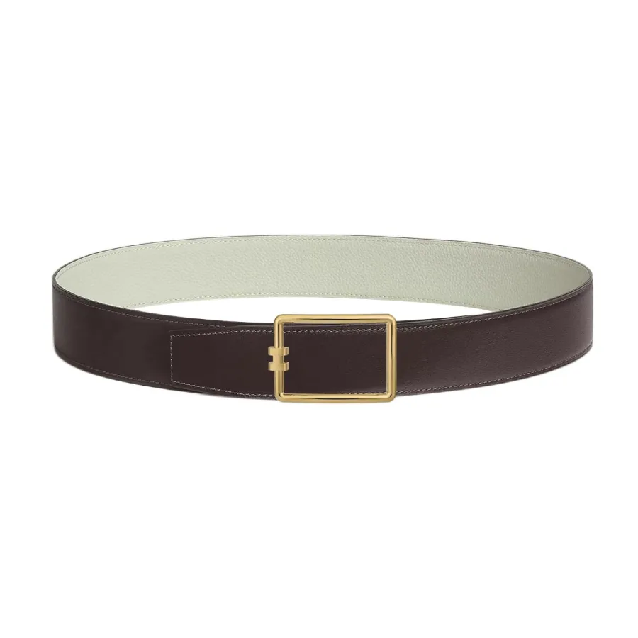 Hermès Men' s Tube H Buckle Reversible Belt In Brown/White Evercolor Calfskin With Gold/Silver Hardware 38mm