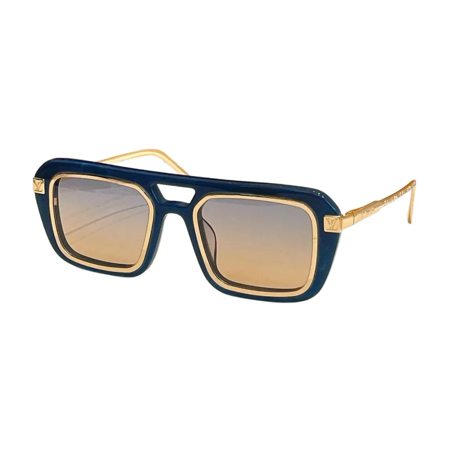 Louis Vuitton square frame glasses leopard gold/marine blue/black silver/black gold color Size 51口22-140