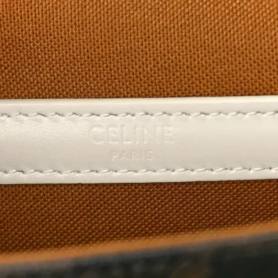 Celine Medium Folco Bag White Triomphe Canvas Gold Hardware