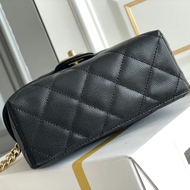 Chanel Box bag small ball print cowhide black gold button crossbody bag handbag